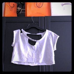 Gray distressed cutout off shoulder crop top